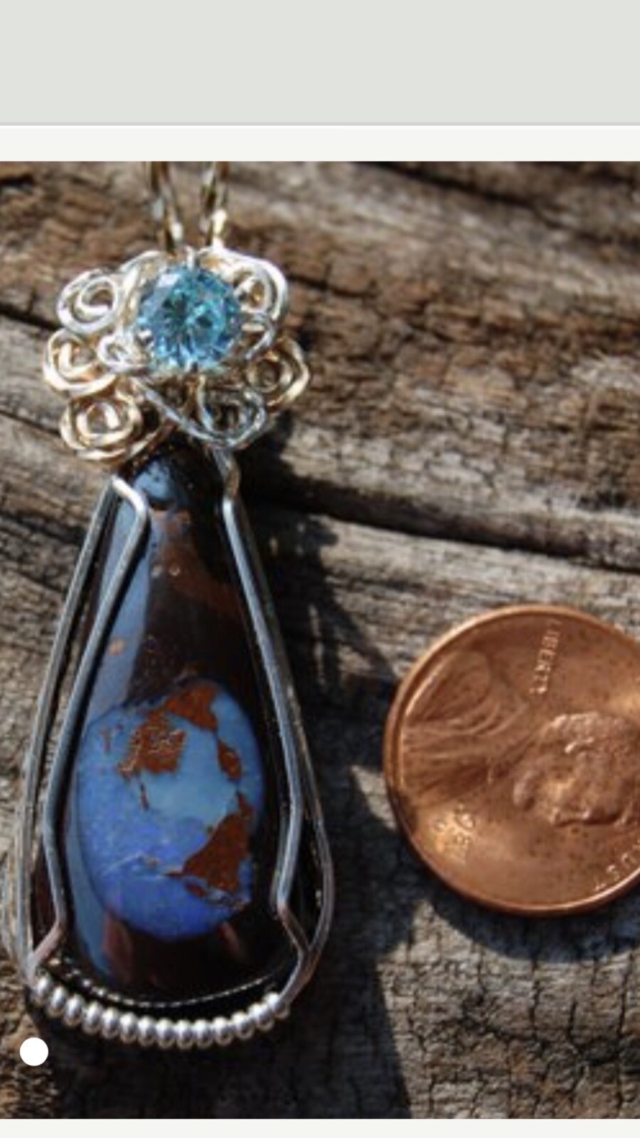 Boulder Opal Stone Wire Wrapped Argentium Silver Pendant Necklace Earth NWOT