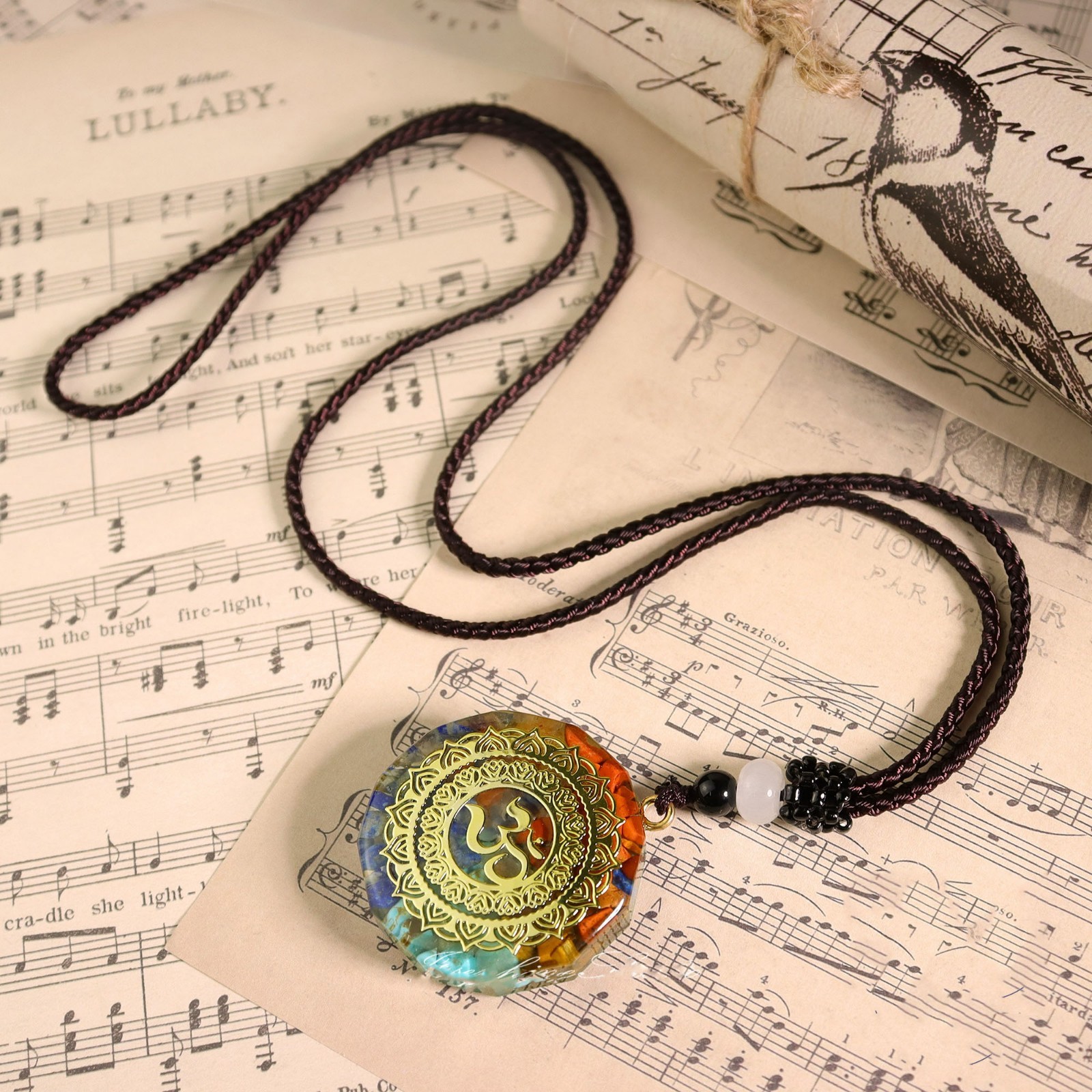 Orgonite Necklace Om Symbol 7 Chakra Healing Pendant Reiki Energy Crystal Gifts