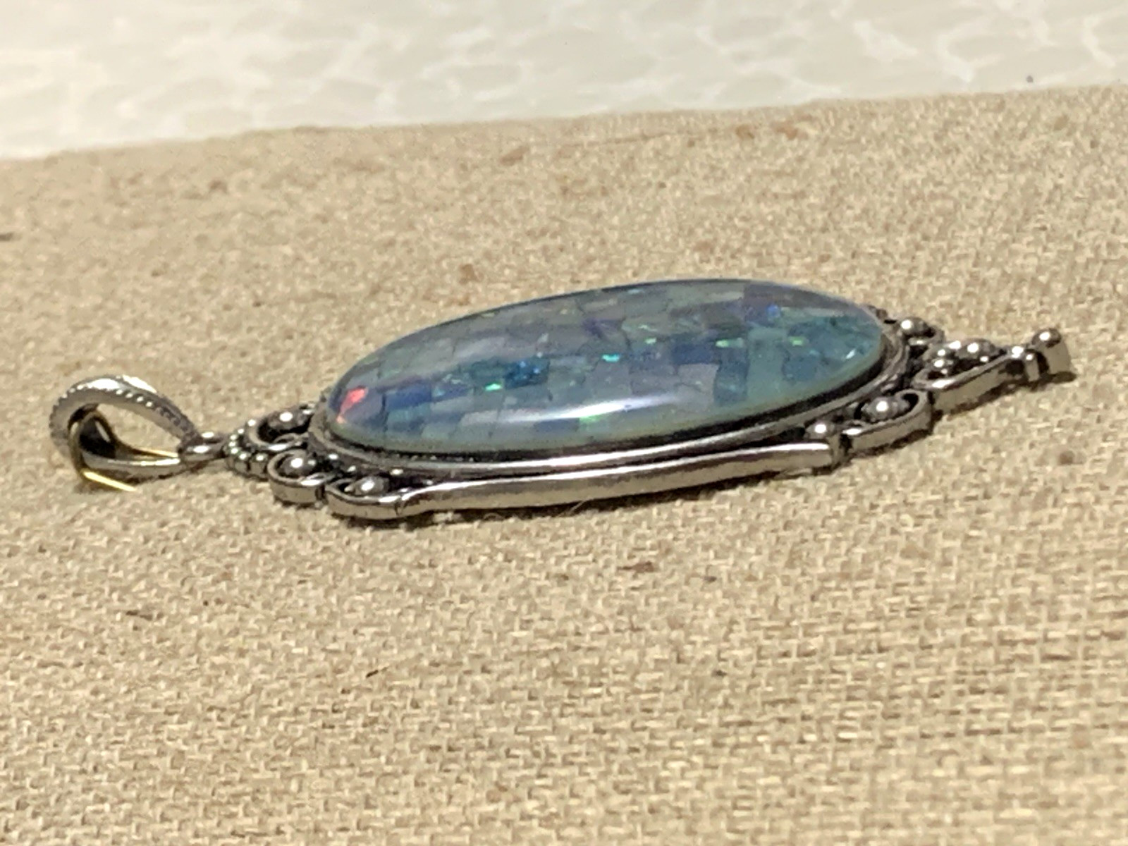 NEW LISTING*HUGE VTG. AUSTRALIAN MOSAIC OPAL PENDANT.sil.#3-NEW