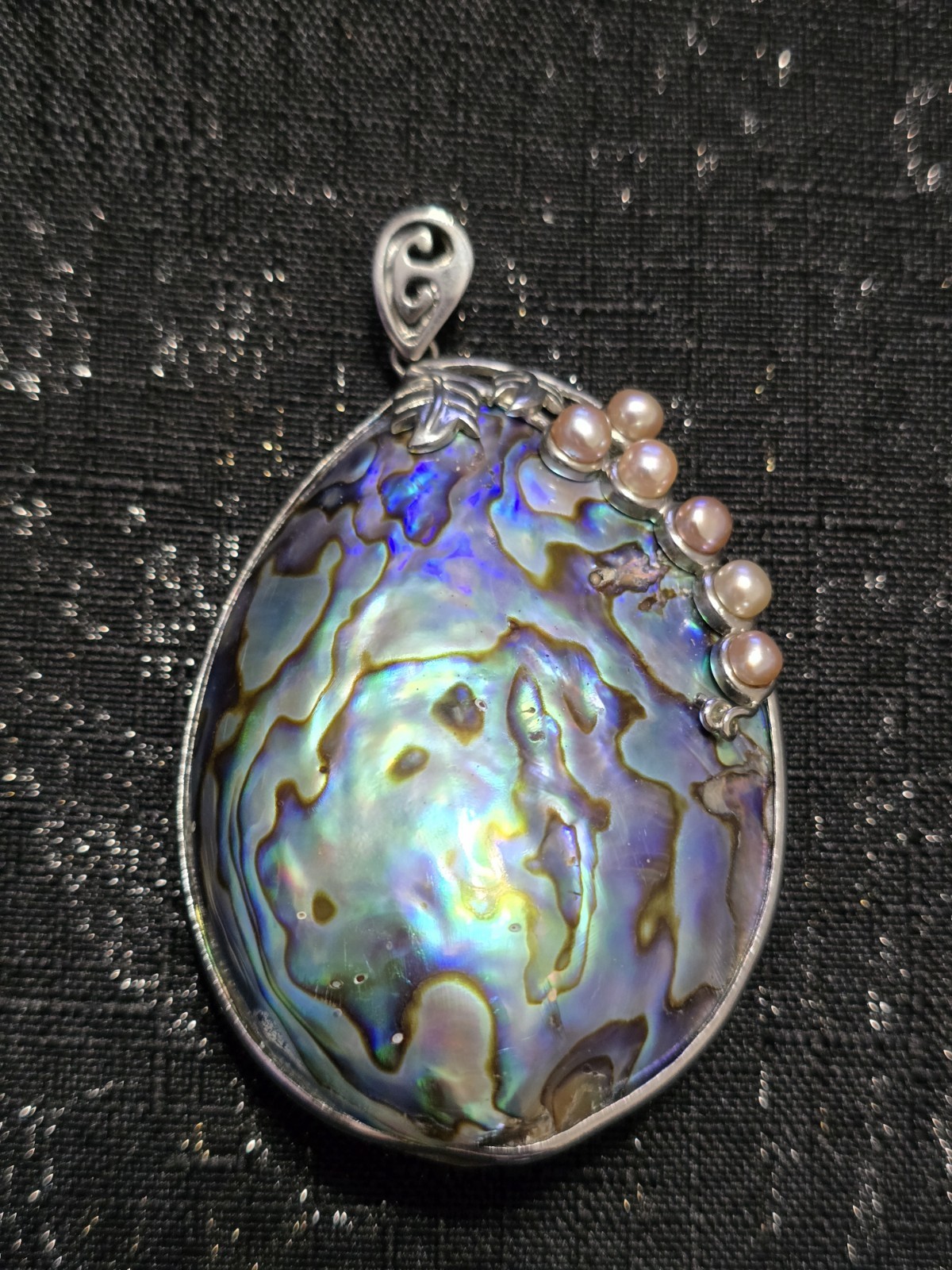 Unique Large Abalone & Pearl Pendant 3” 3d