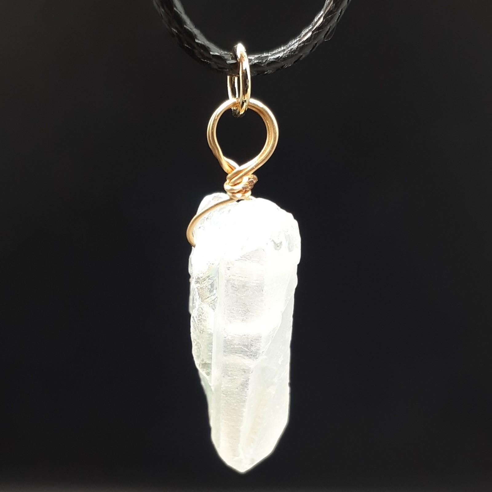 Clear Crystal Charm Pendant Necklace, Black Cord, Adjustable, Iridescence