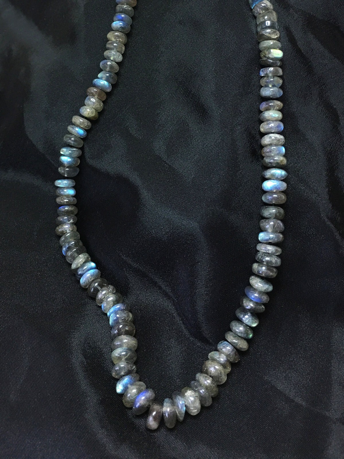 Natural Labradorite and Sterling Silver Handmade necklace, knotted, 18 “