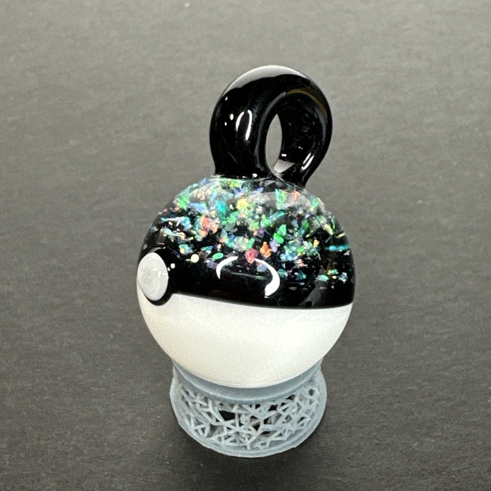 Handmade Art Glass Crushed Opal Pokeball Pendant Handblown Heady Borosilicate