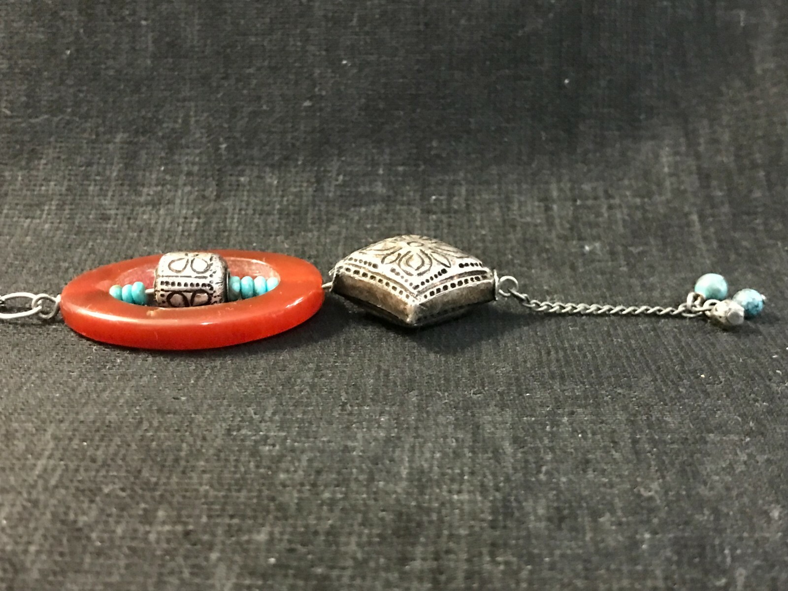 Artisan Made Modern Sterling Silver Carnelian Turquoise 19″ Necklace