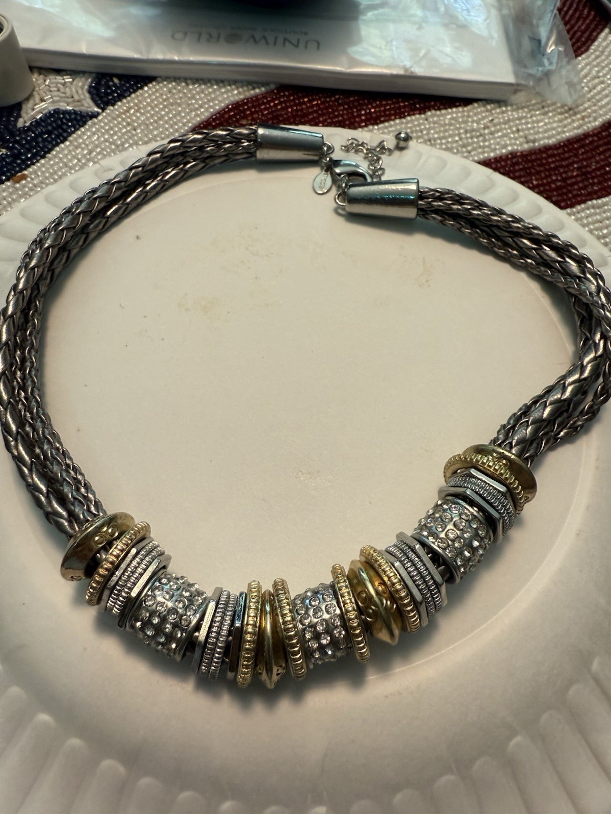 15/4” CHICO’S GOLD AND SILVER-TONE BEADED NECKLACE -COSTUME JEWELRY