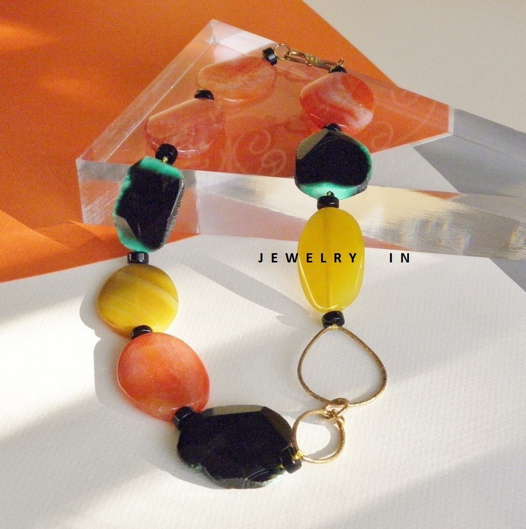 New artisanal style high polished gemstone with sterling silver necklace
