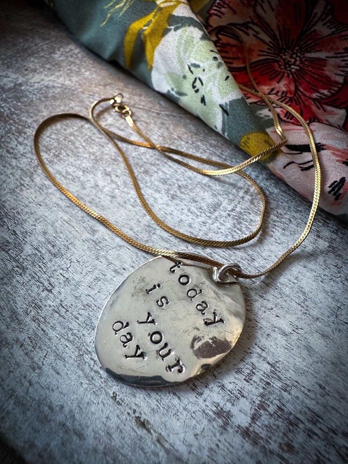 Handmade Artisan 14k GF Necklace Sterling Silver Seuss Quote Today Is Your Day