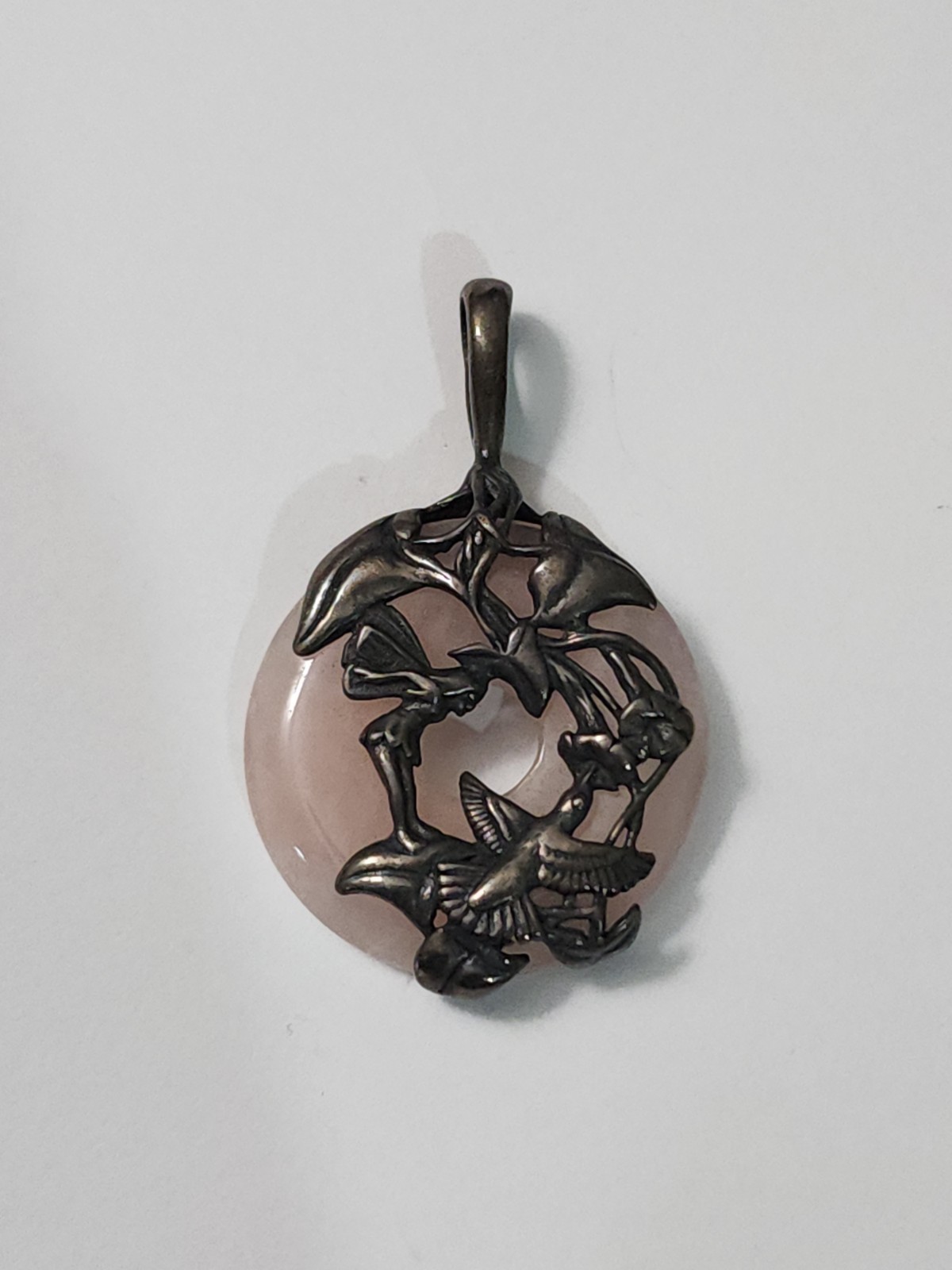 Sterling Silver Hummingbird Fairy Rose Quartz Pendant
