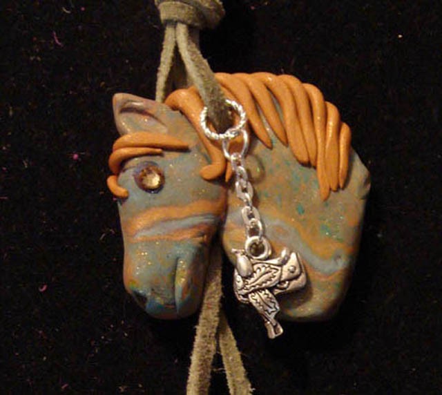 #541 A Polymer Clay Horse Head Decoration with crytals and charm.