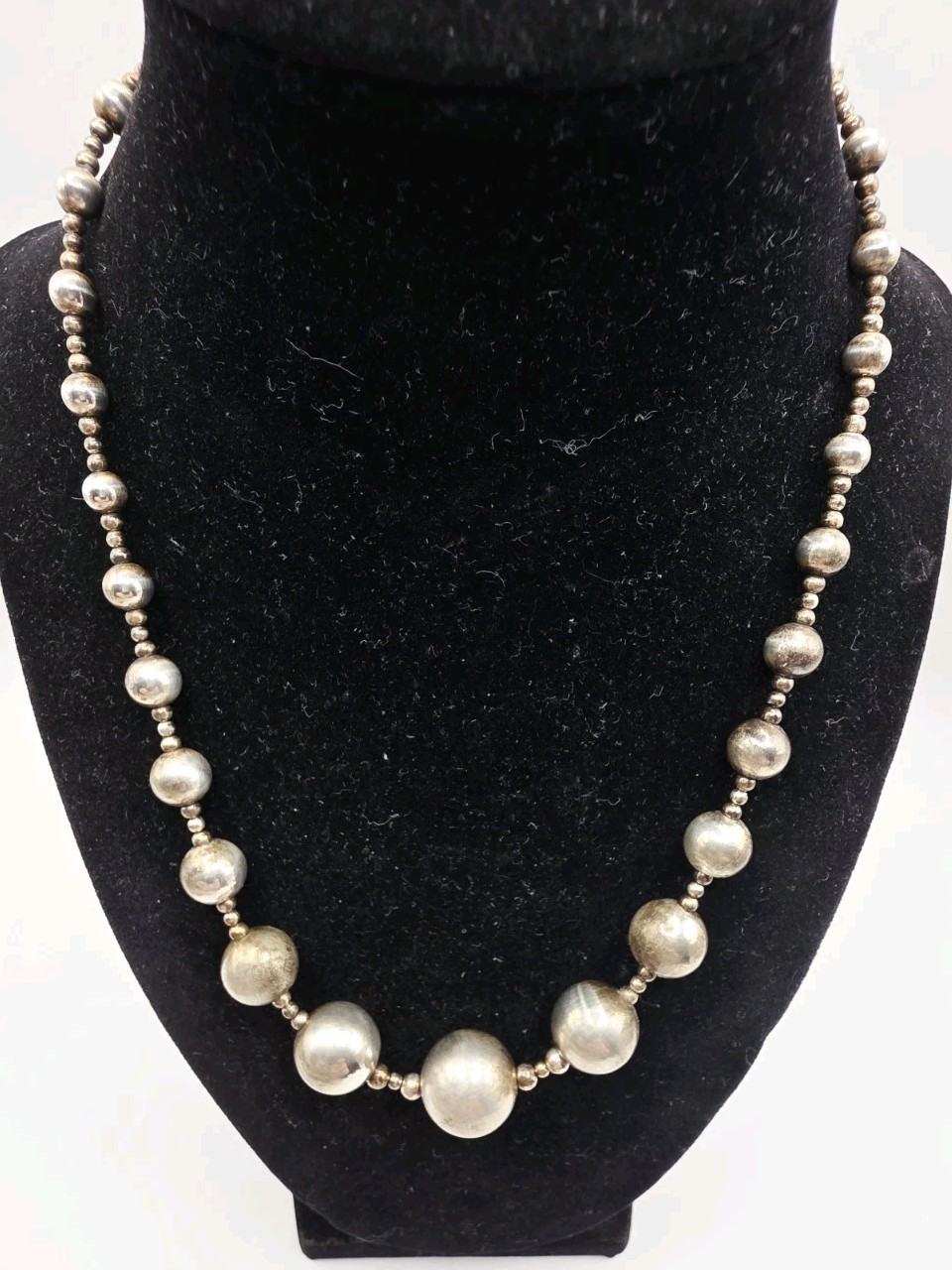 Necklace Sterling Silver Beads 925 Strung on Chain 17 Inches Long 22.2 Grams