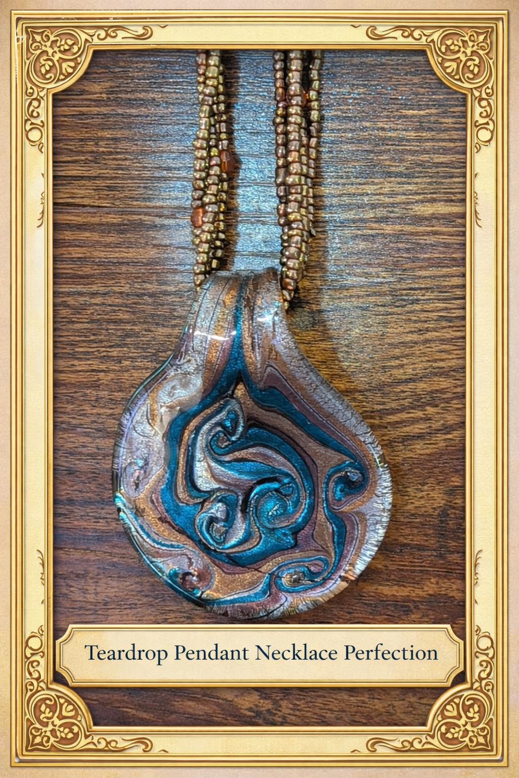 Boho‑Artisan Multi‑Strand Necklace with Art‑Glass Teardrop Pendant