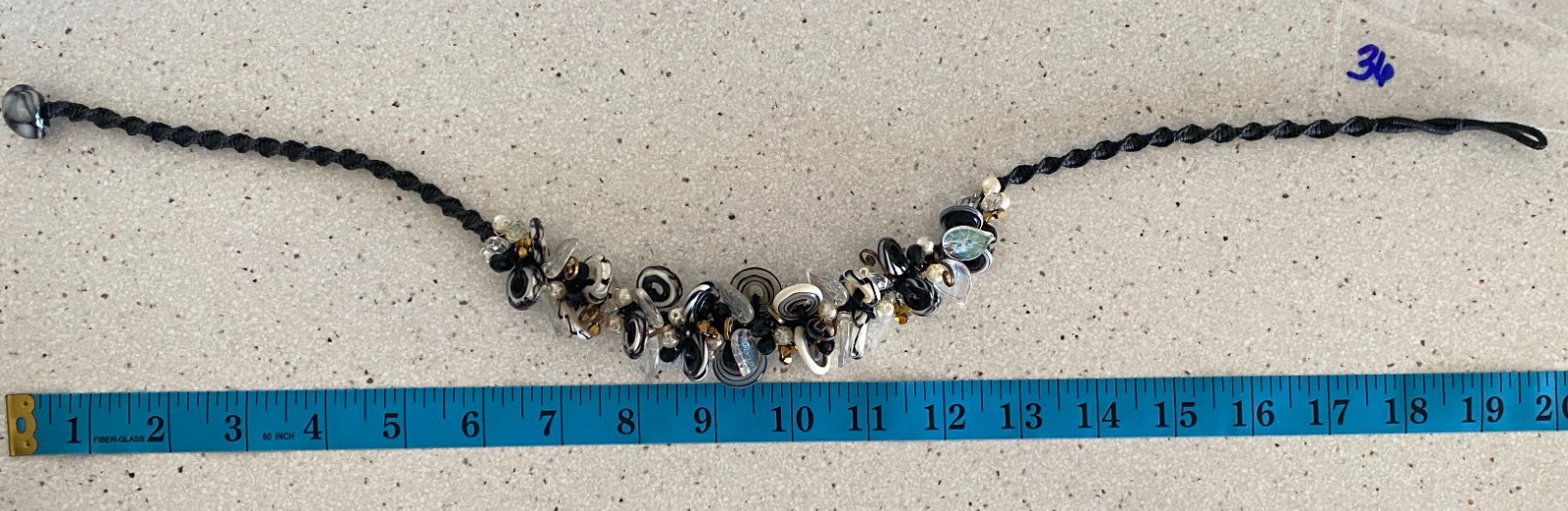 Glass Work Statement Necklace Hand Crafted Black White Swirl Cluster Design