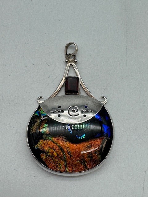 Vintage Ladies Sterling Silver 925 Dichroic Fused Glass Pendant