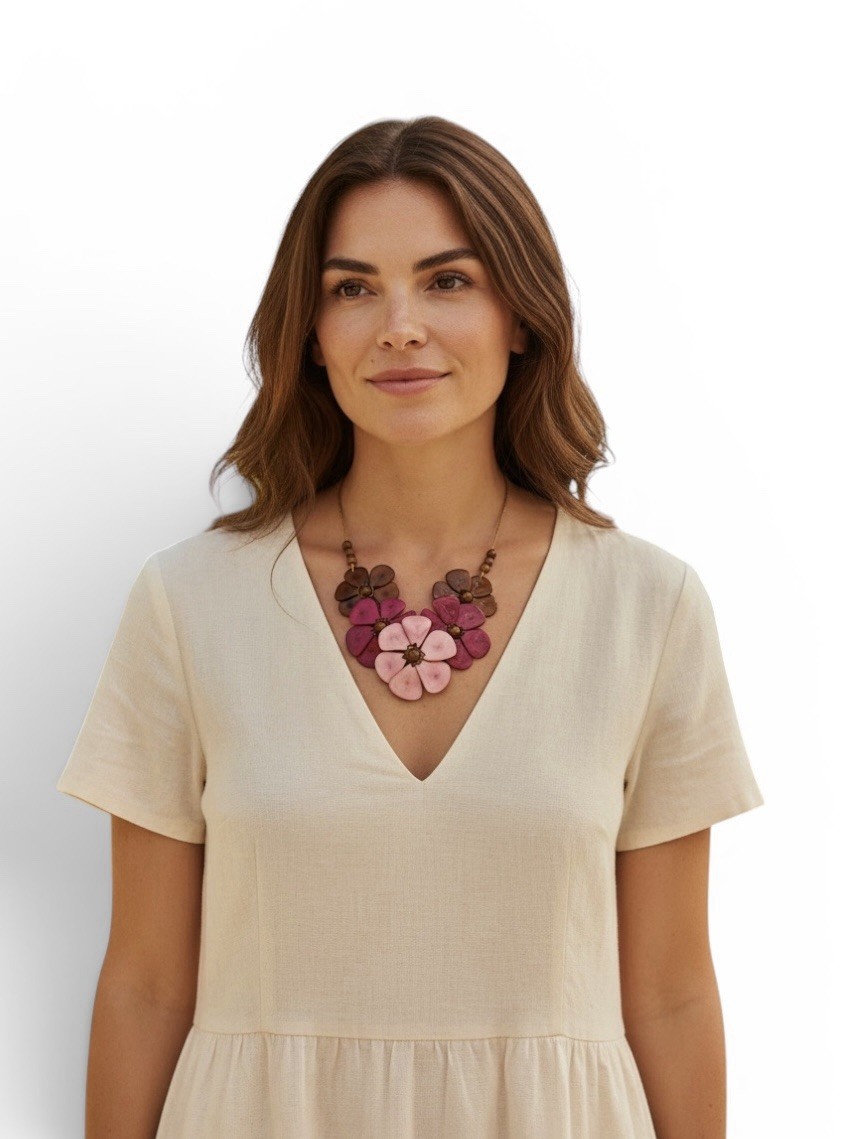 TAGUA FLOWER NECKLACE statement natural nut jewelry Unique Gift Tagua Bella 80