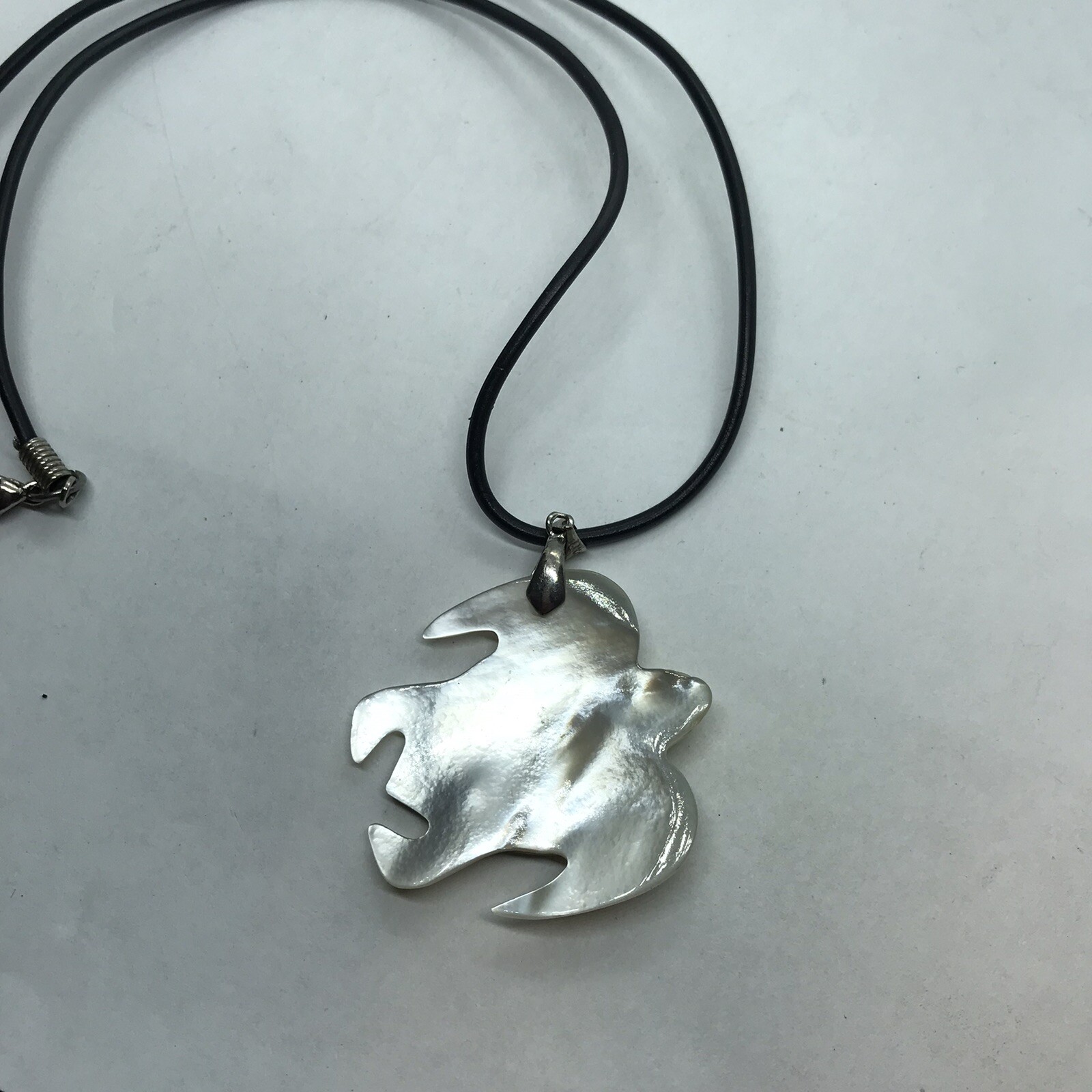 Vintage Carved Mother of Pearl Sea Turtle 18KGP Pendant with corded Necklace