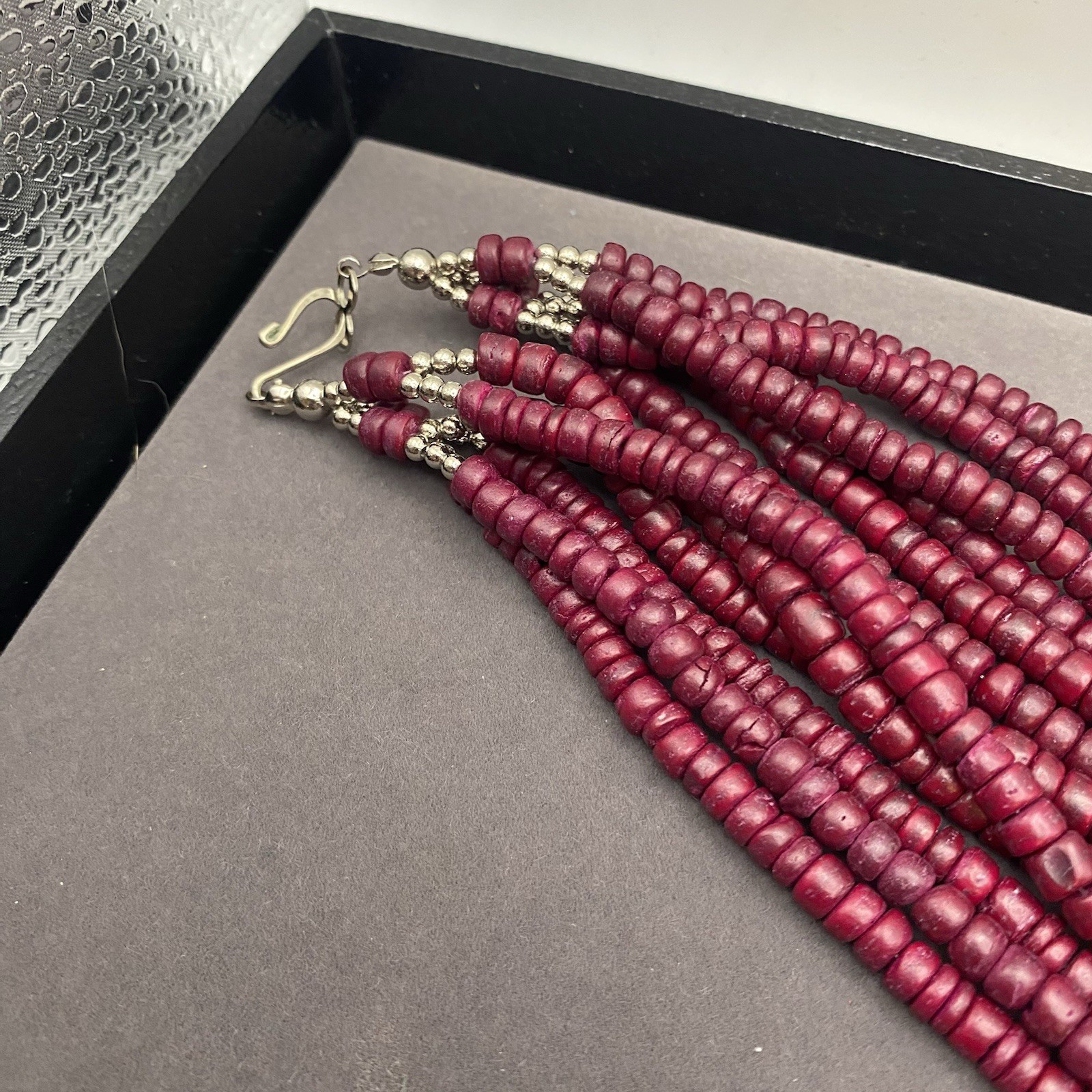 Handcrafted Maroon Beaded Statement Necklace with Painted Pendant
