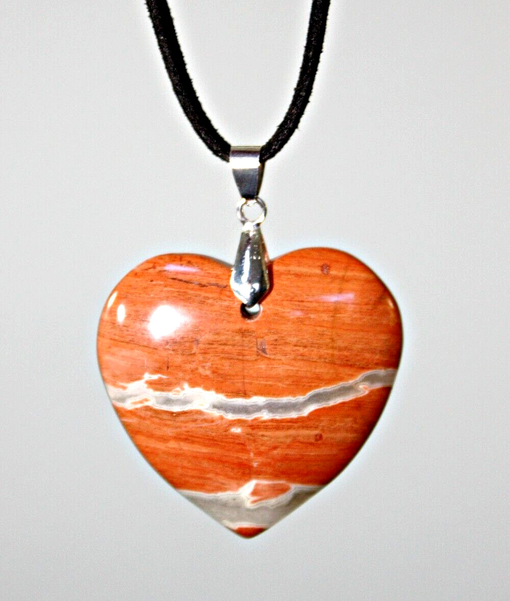 Red Jasper Heart Pendant Necklace Terracotta Gray Stone BOHO OOAK Jewelry Gift