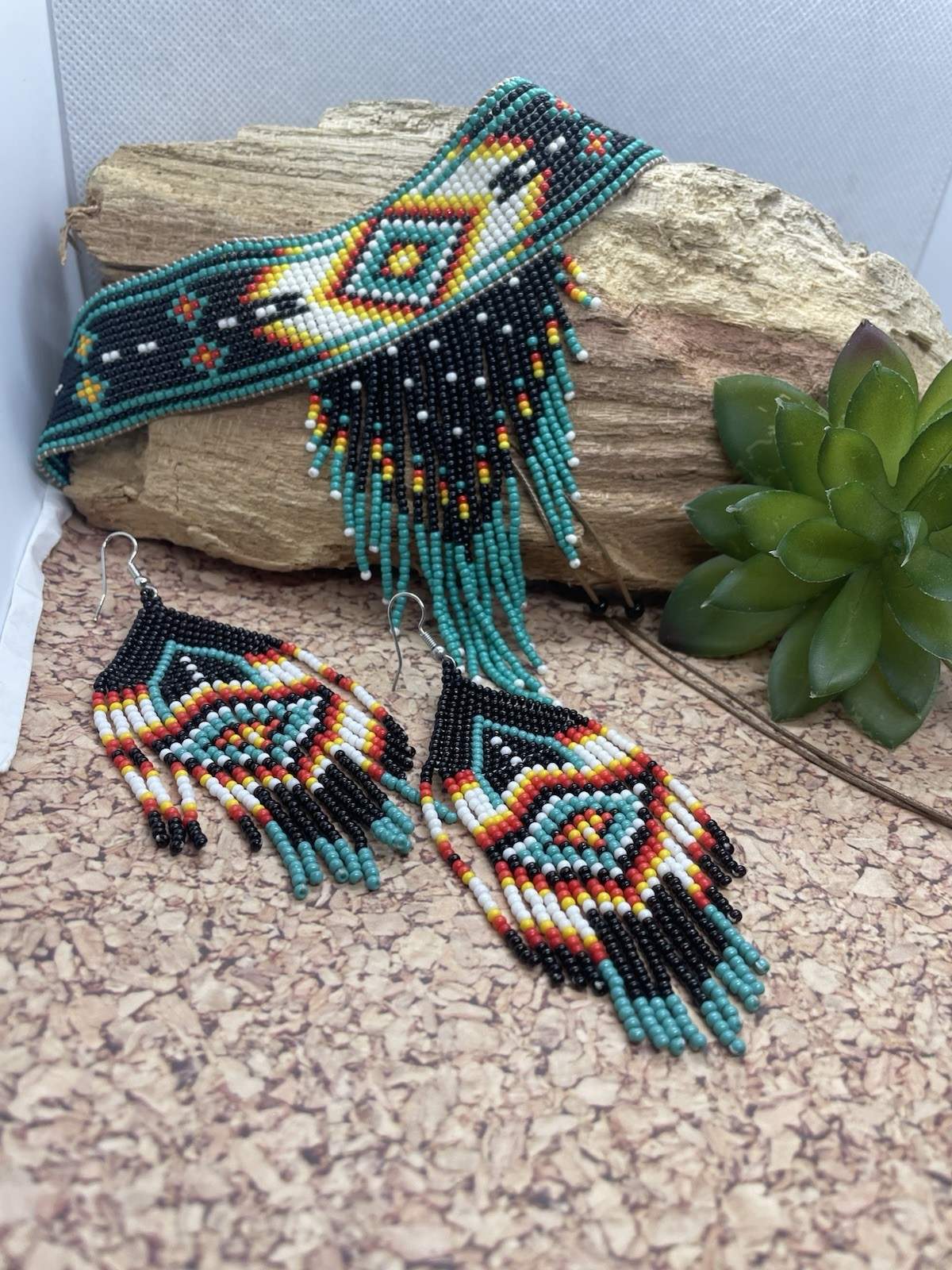 Handmade Seed Bead Necklace Set Boho Earrings Native Choker Aztec Beach Sun New
