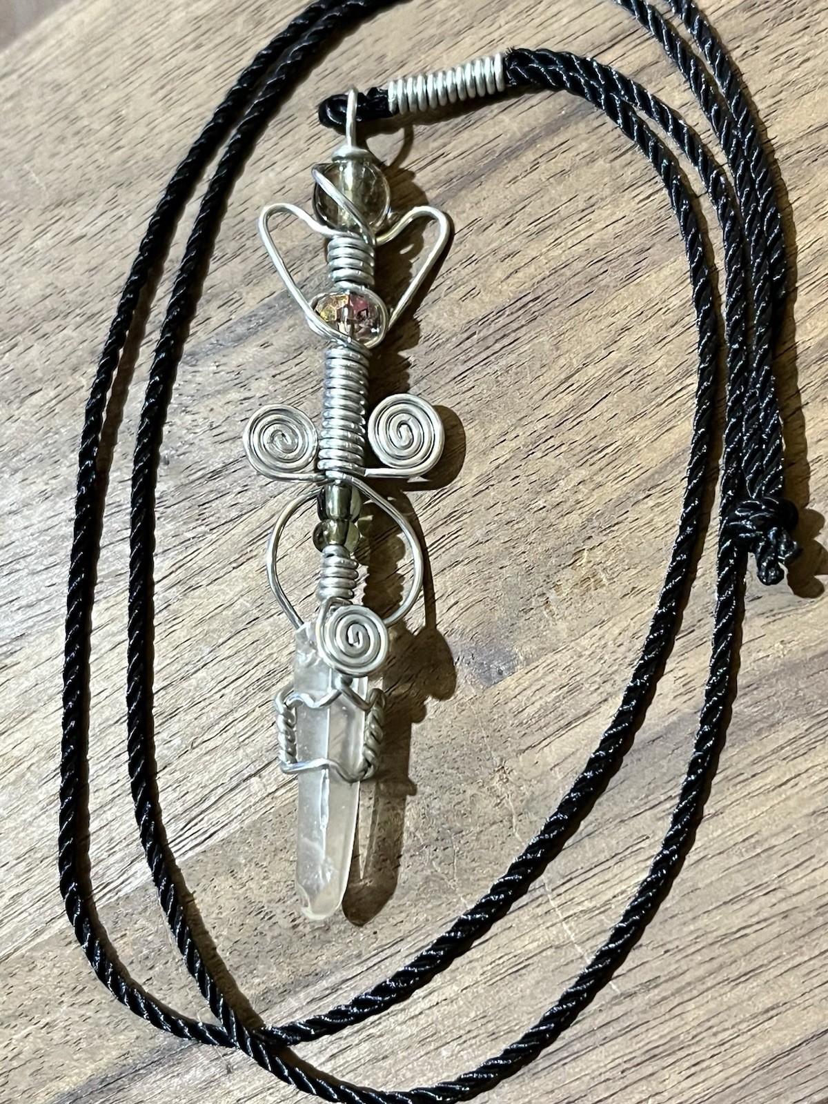 Brazilian Quartz Crystal Wand Pendant Necklace, Artistic Crystal Jewelry