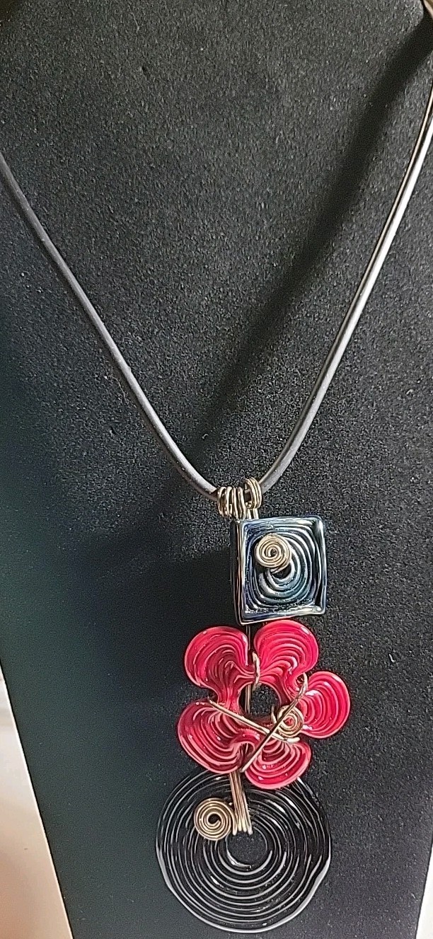 Glass Black And Red Artisan Necklace 18″