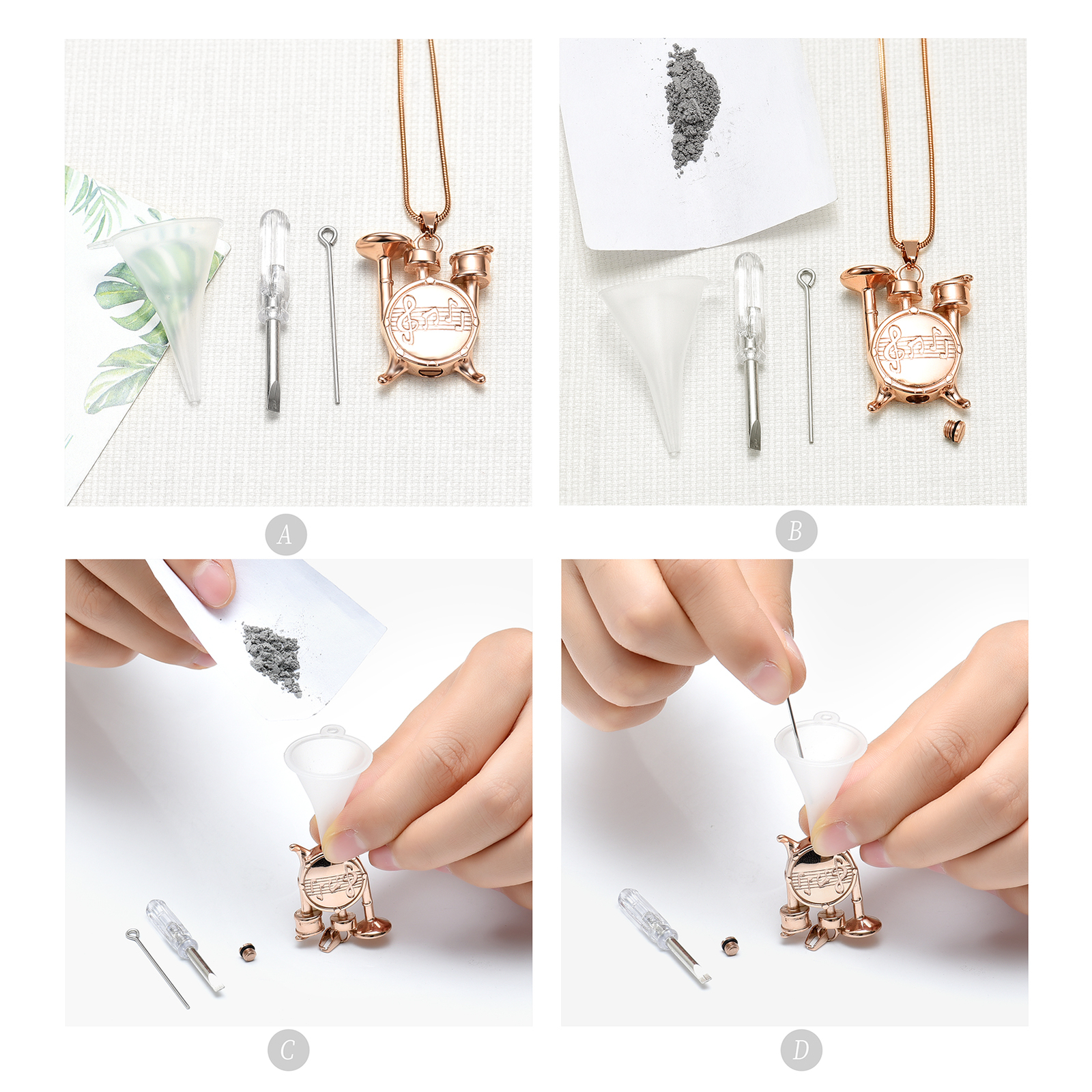 Drum Set Microphone Drumsticks Music Urn Necklace Cremation Jewelry for Ashes