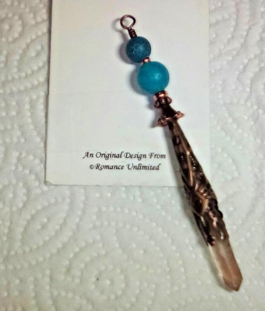 Blue Frosted Crackle AGATE Beads LEMURIAN QUARTZ Crystal PENDANT Wand Ornament