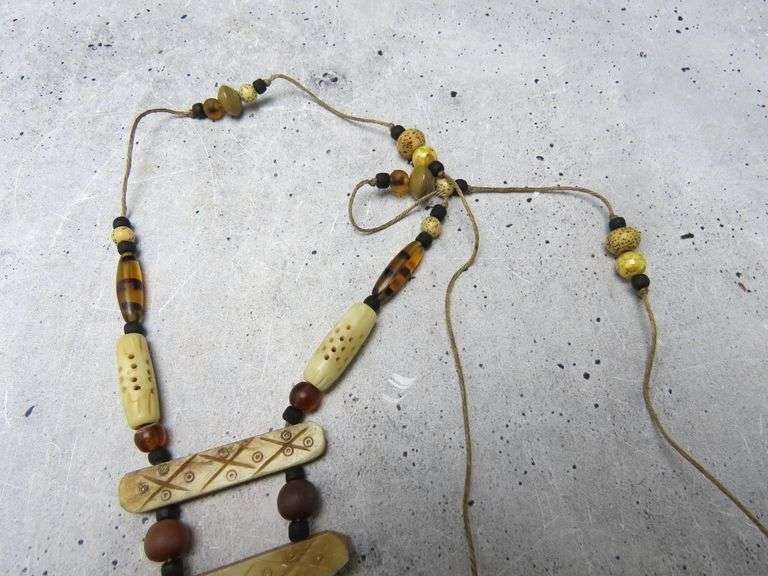 Teresa Goodall Vintage Carved Bead Handmade One of a Kind Necklace 32″