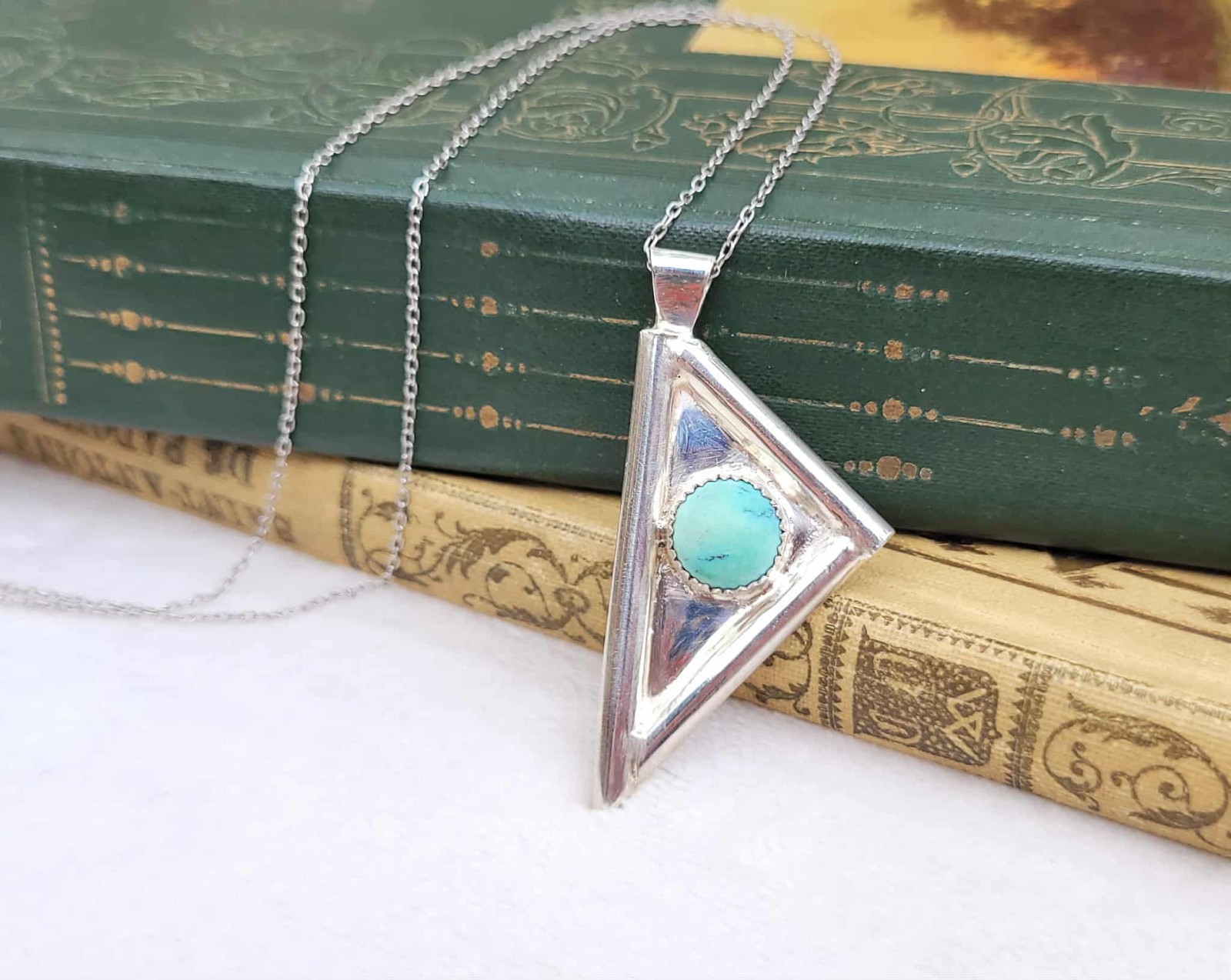 NEW Turquoise Sterling Silver Artisan Handmade Modernist Pendant Necklace 18″