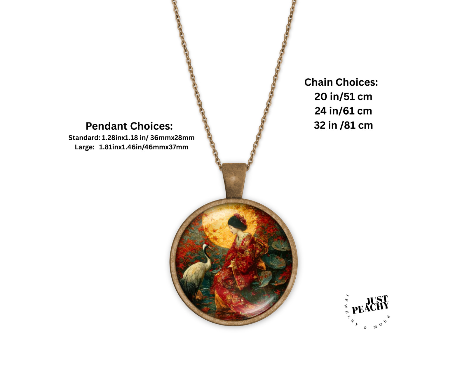 Classic Elegant Oriental Geisha Art Bronze Silver Jewelry Necklace Set