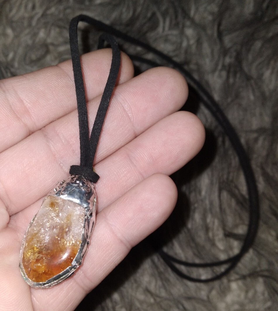 Natural Brazilian Citrine, Hand-Soldered on Suede Leather Cord
