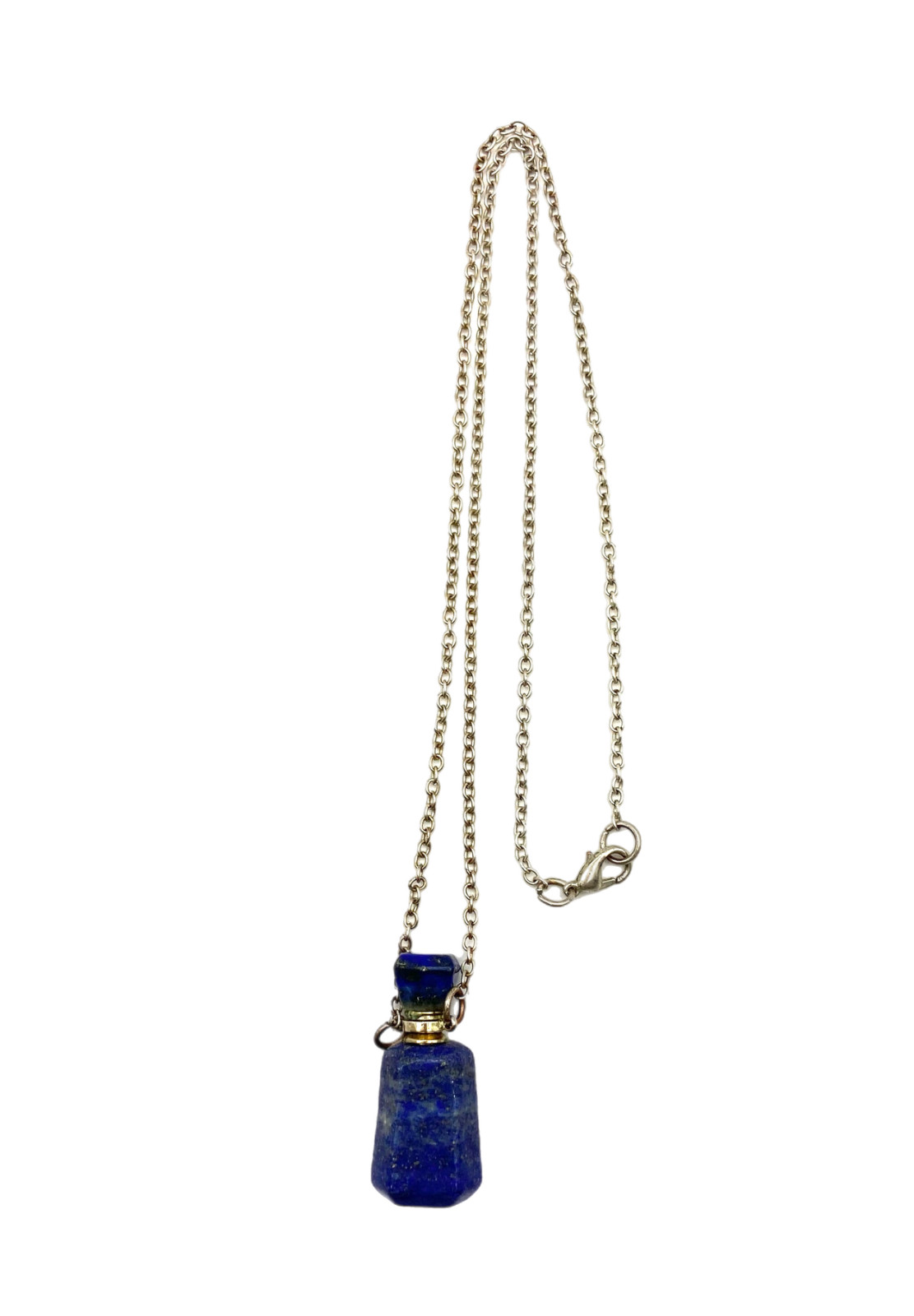 Natural Lapis lazuli Quartz Crystal Perfume Bottle Necklace Pendant Healing 22″