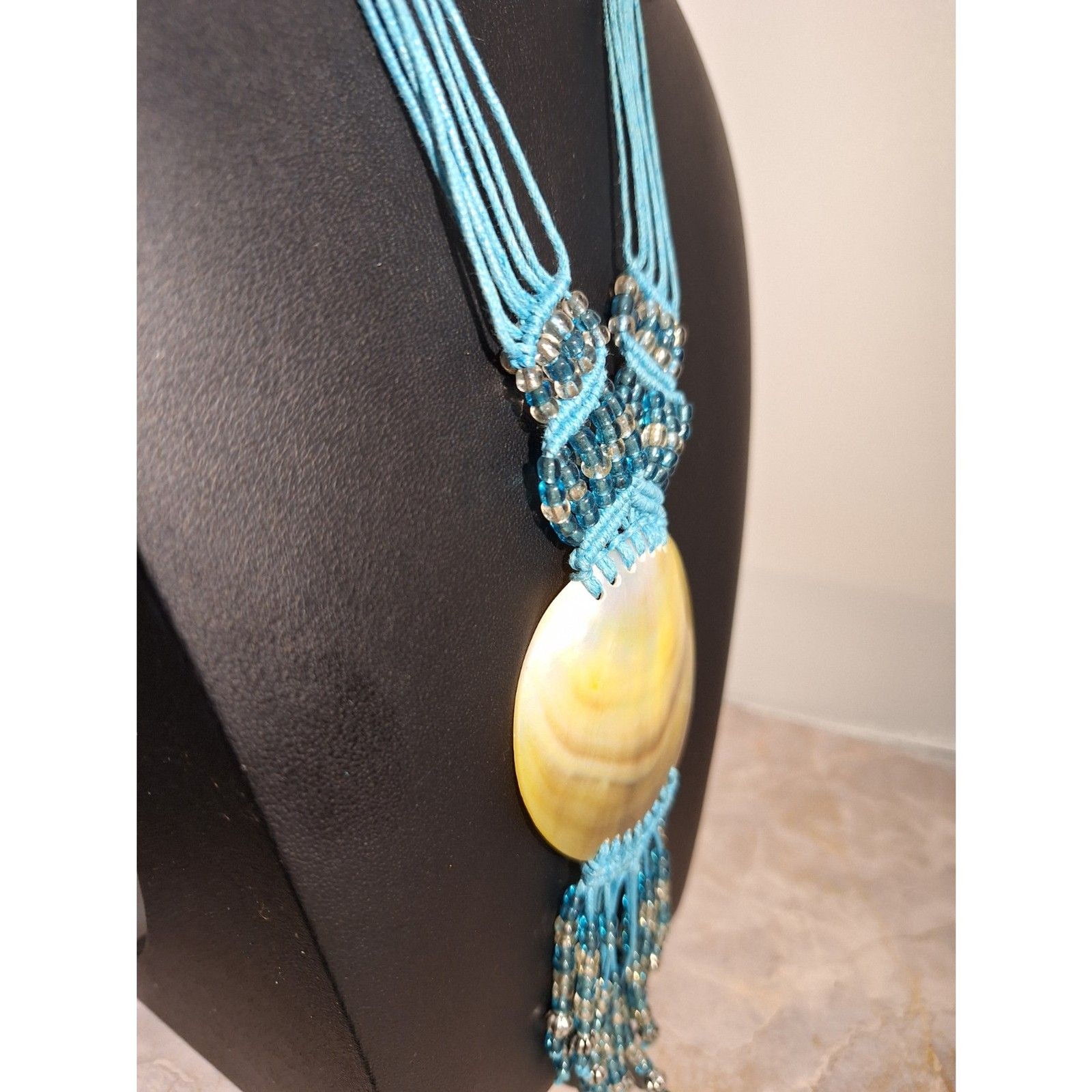 Artisan Beaded Shell Necklace Layered Southwestern Boho Chic Exotic Handcrafted