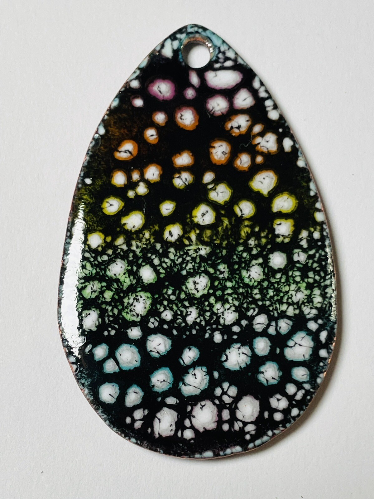 Glass Enameled Copper Component Black and Rainbow colored Handmade Pendant