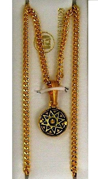 Damascene Gold Round Shape Star Design Pendant Necklace by Midas of Toledo Spain