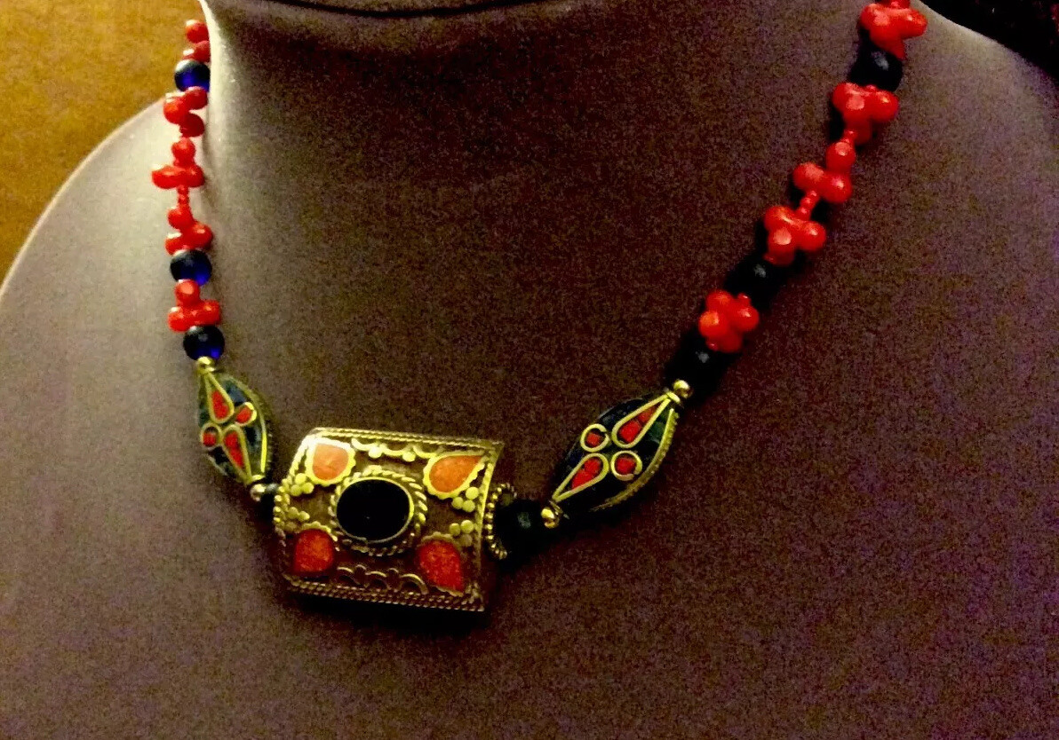 Lapis & Coral In Solid brass FlowerPower Chocker by Dezigns By Zetroc