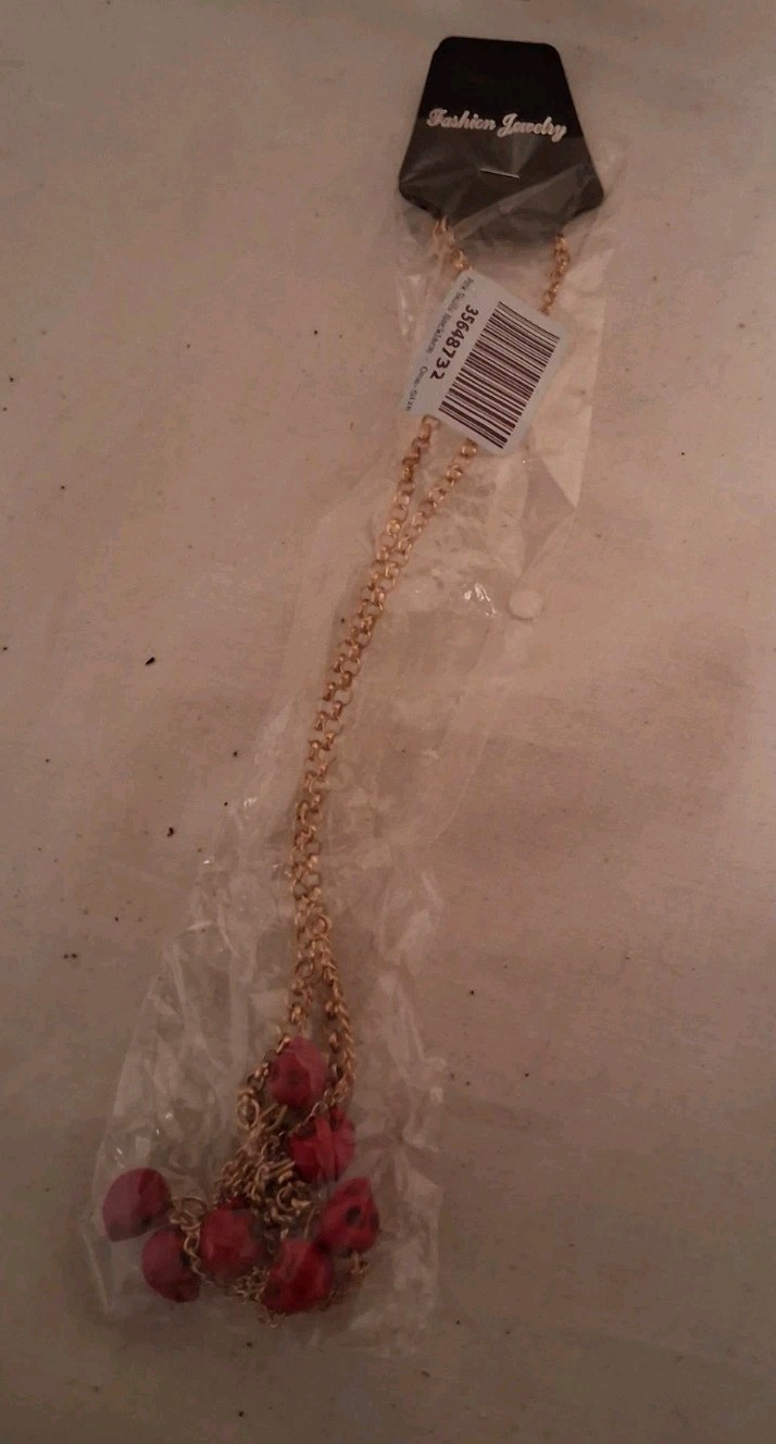 Pink Skull Gold Chain Necklace