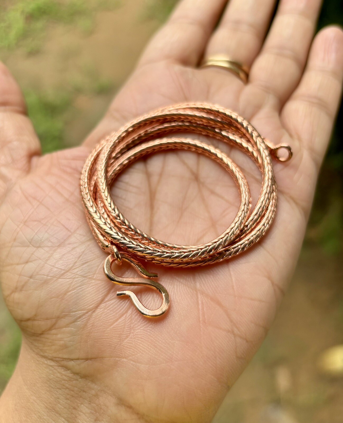 32 inch Pure Copper Hollow Foxtail Chain Necklace, Healing Copper Jewelry