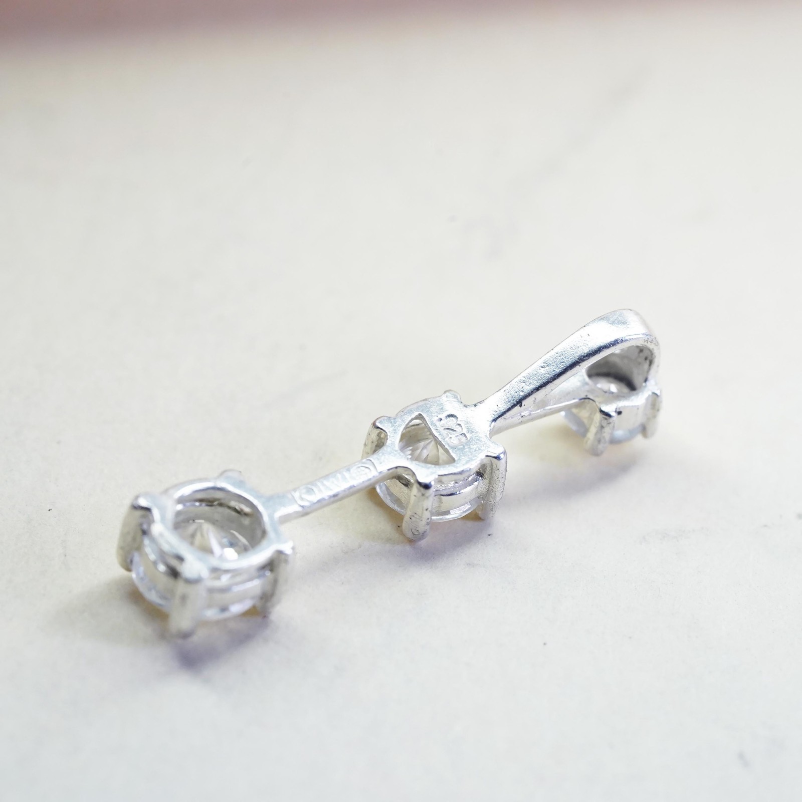 Vintage sterling silver cz elongated pendant, 925 silver pendant