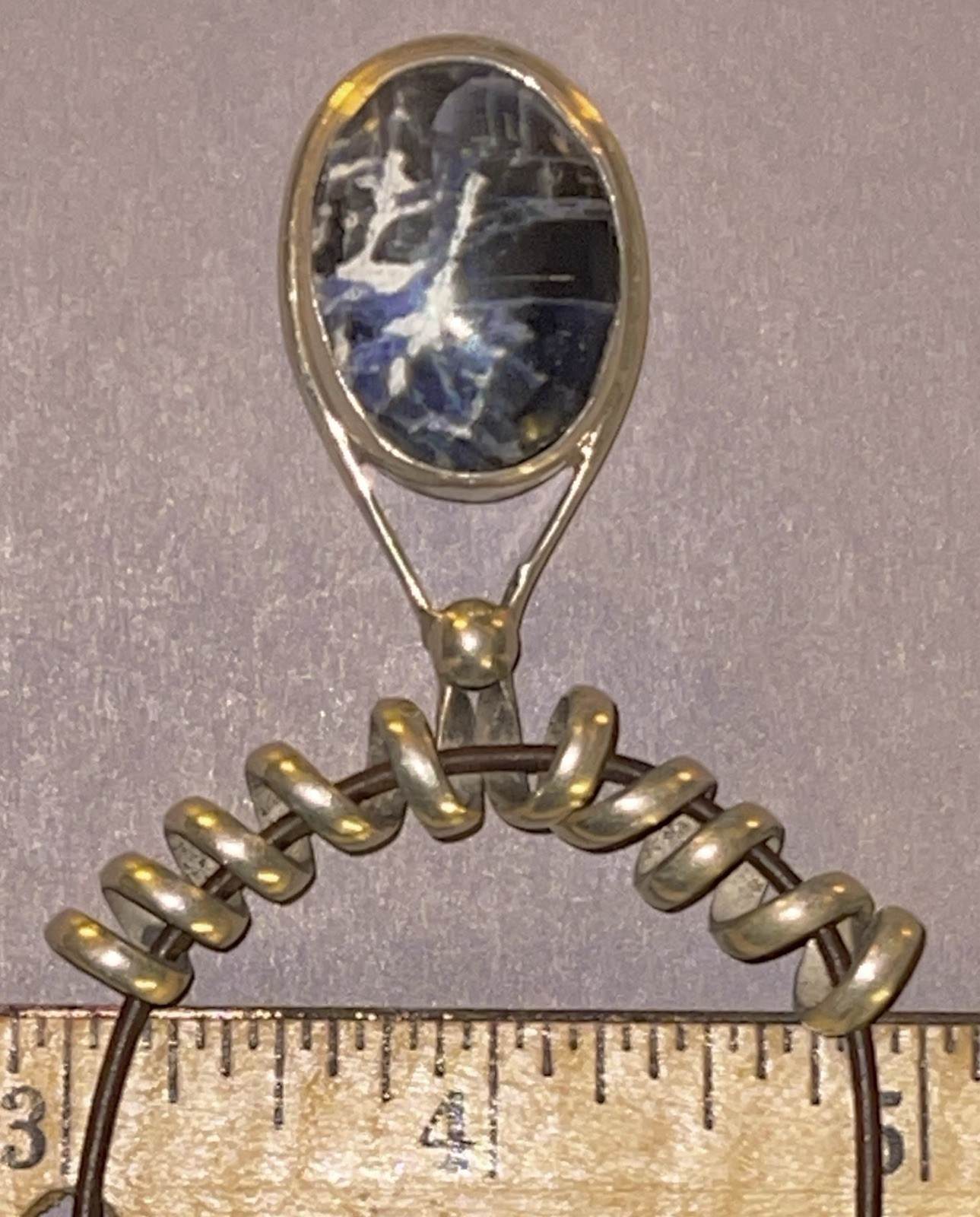 Handmade Sterling & Sodalite Pendant, Unique Spiral Bale, Marked