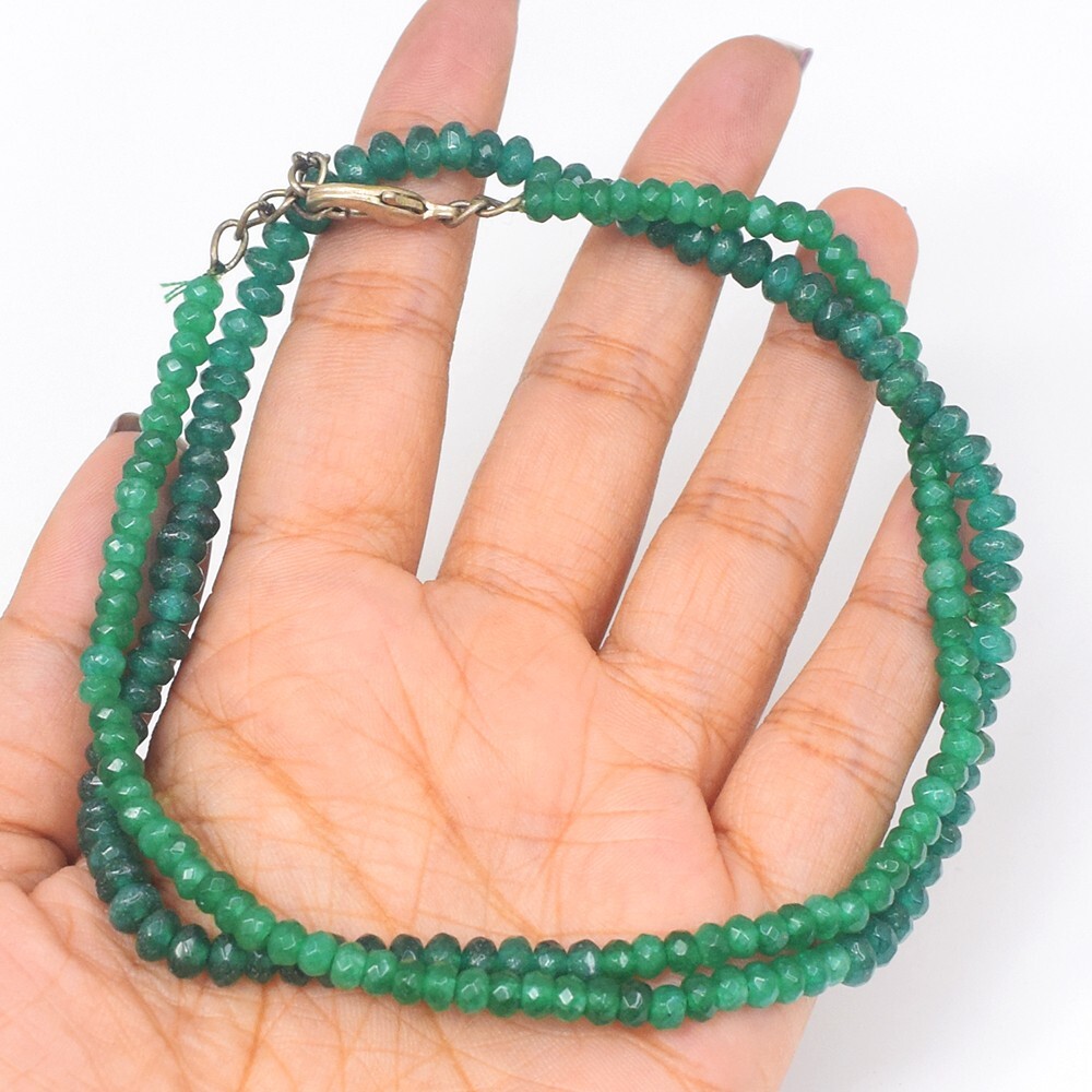 Awesome 87.00 Cts Amazing Cut Green Emerald Beaded Necklace Jewelry VK 36 E548