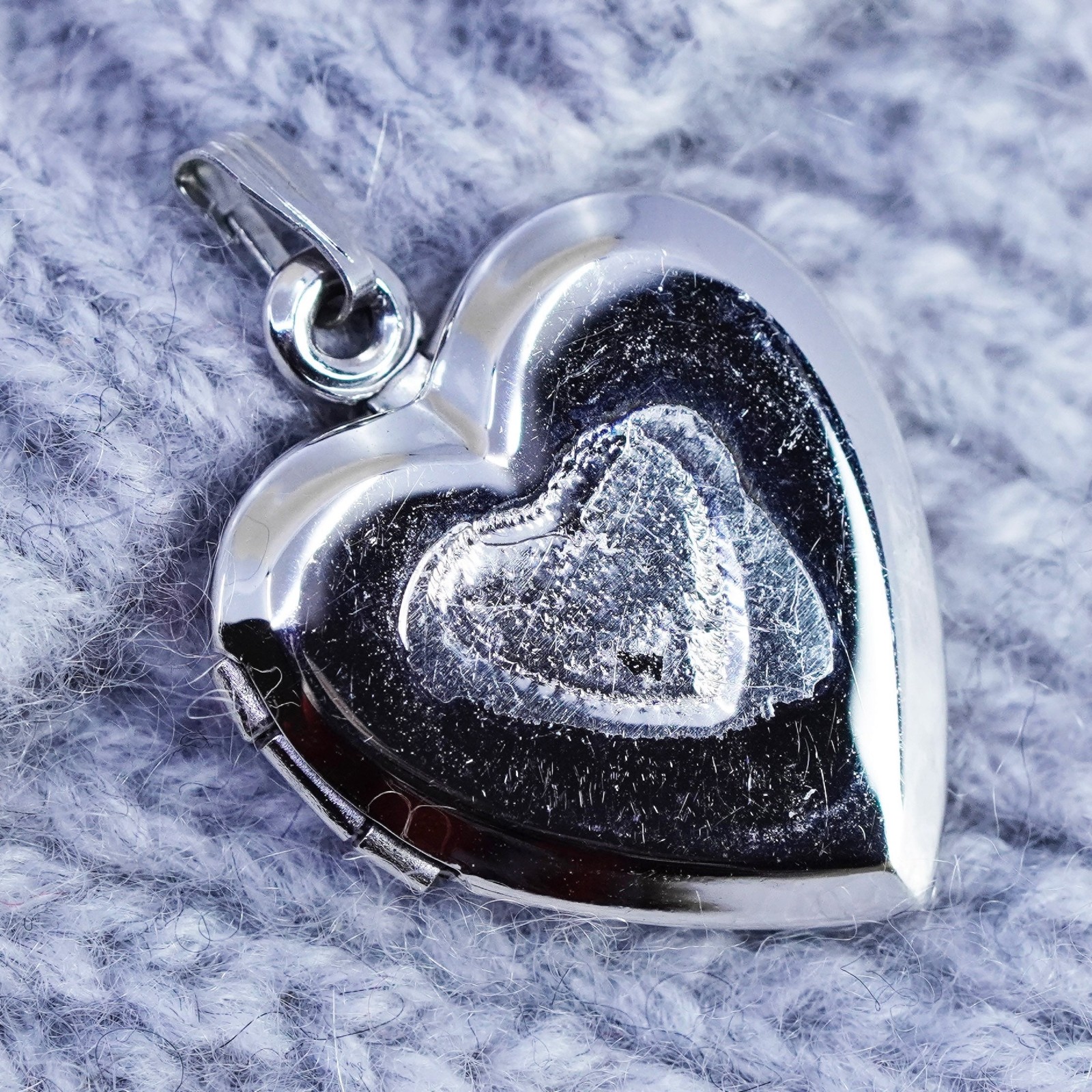 Vintage Sterling silver handmade charm, 925 heart photo locket pendant