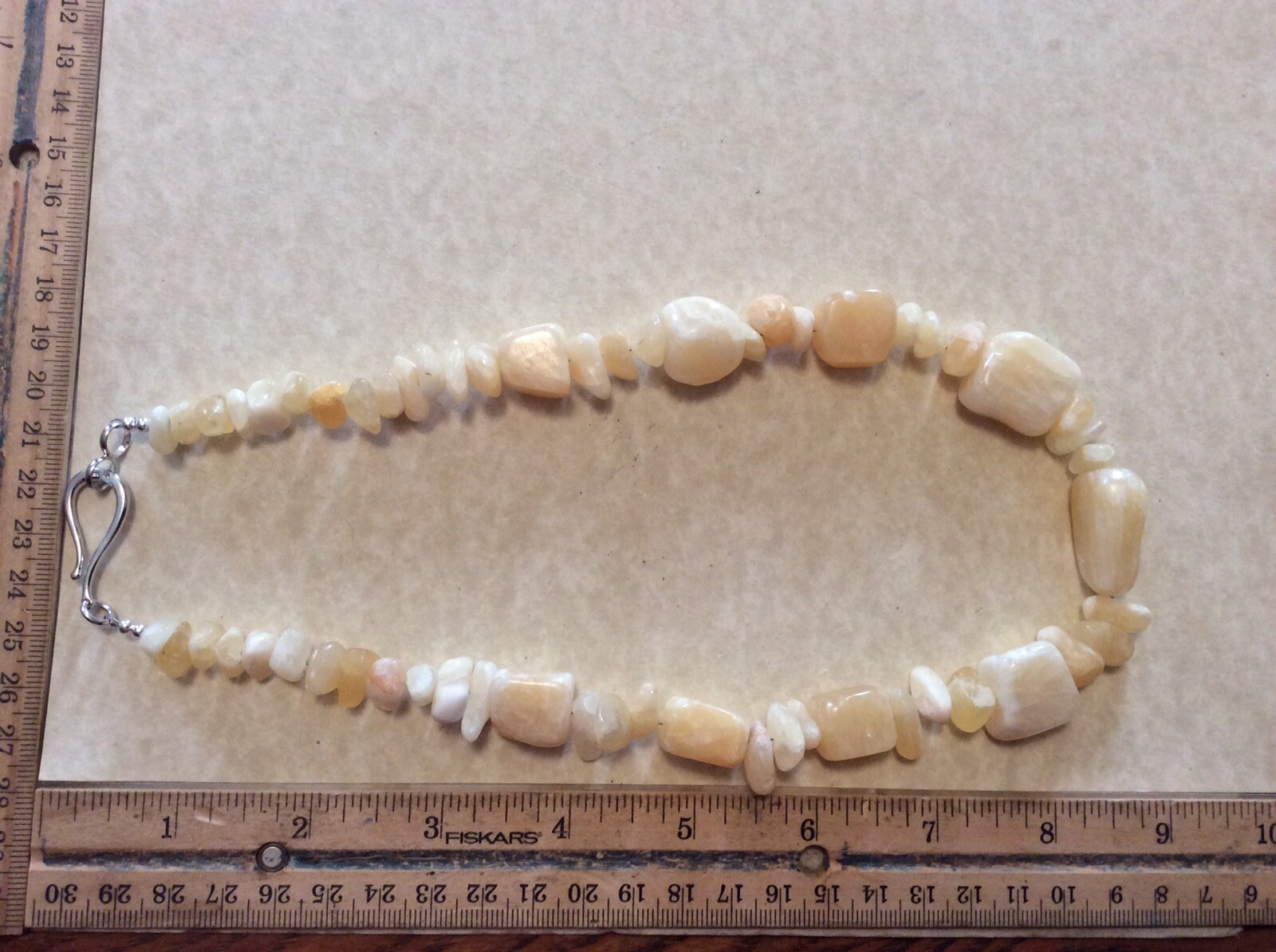 Handmade Sterling Chunky Creamy Yellow CALCITE Statement Beaded Necklace 21”