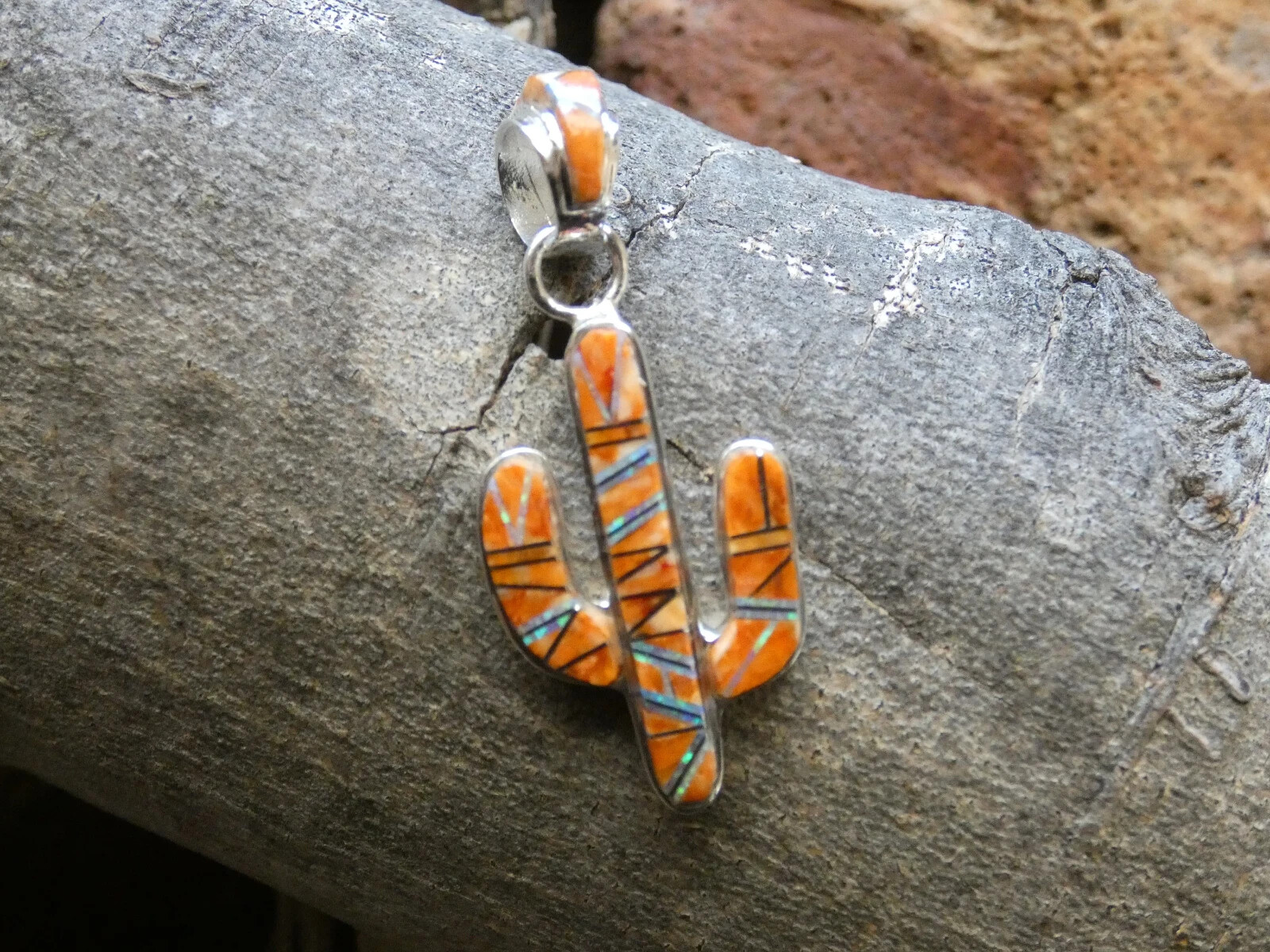 Saguaro Cactus Pendant Spiny Oyster & Opal Handcrafted Sterling Silver 925 Q9