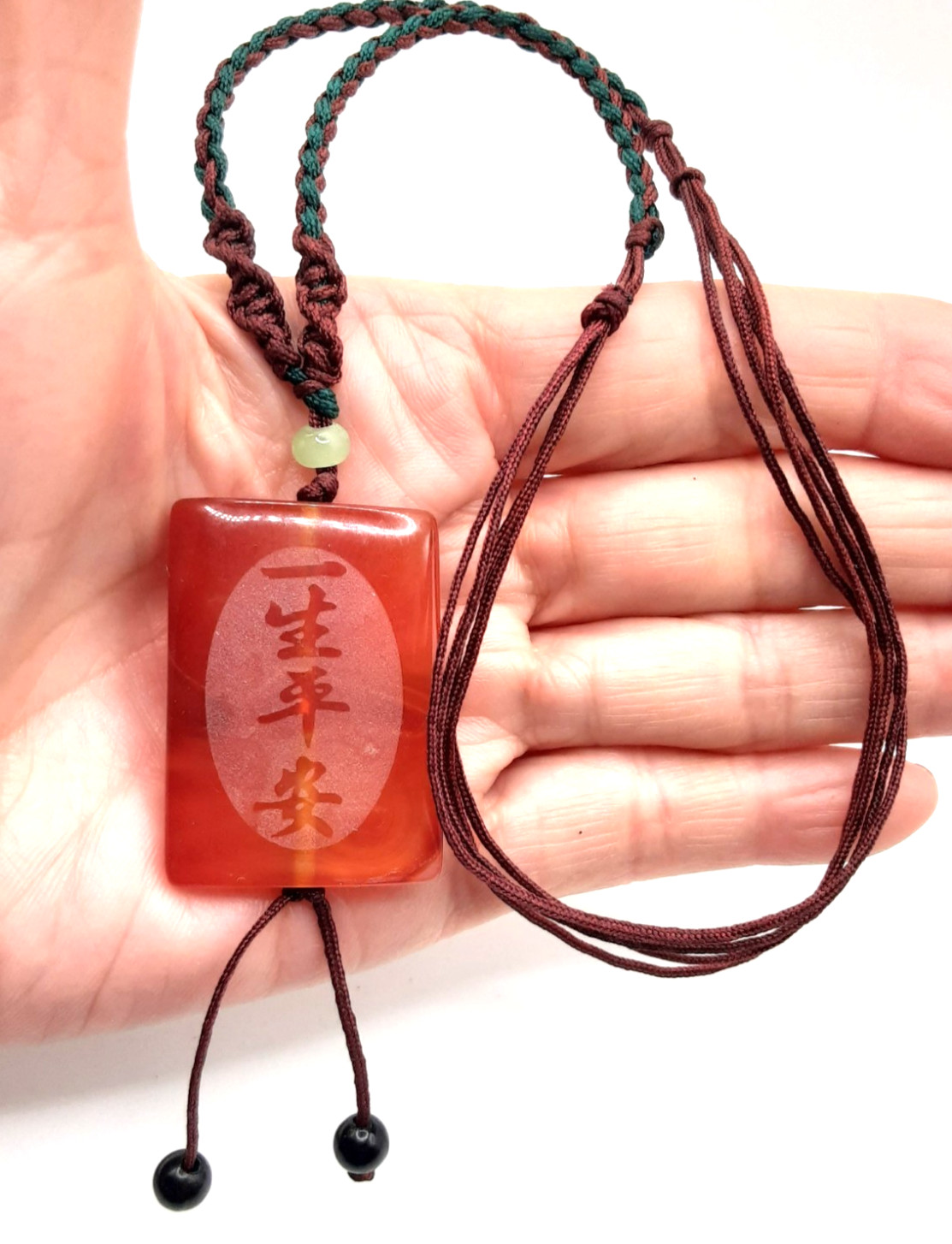Carnelian Pendant Necklace Ox and Safety 1.5*16*22