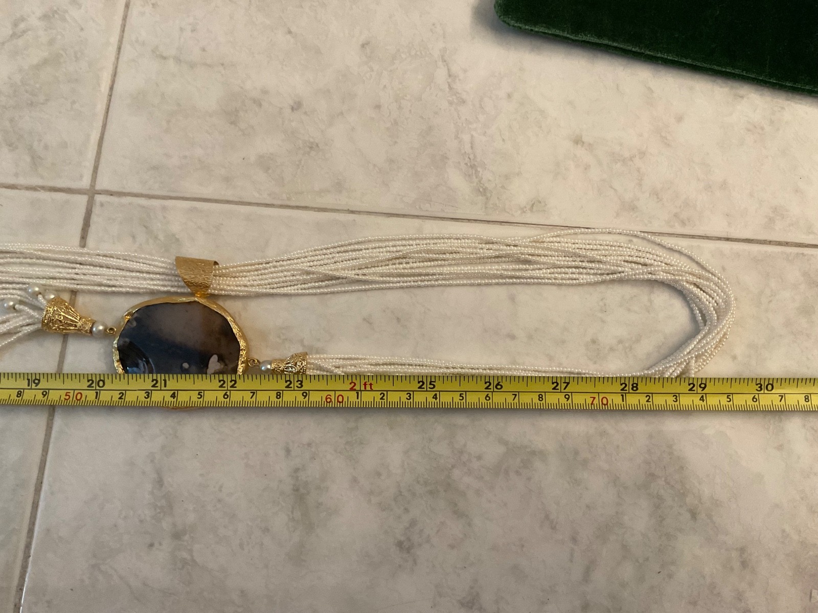 Handmade Necklace w/Long String of Pearls/Gold Plated w/STONE UNIQUE/from TURKEY