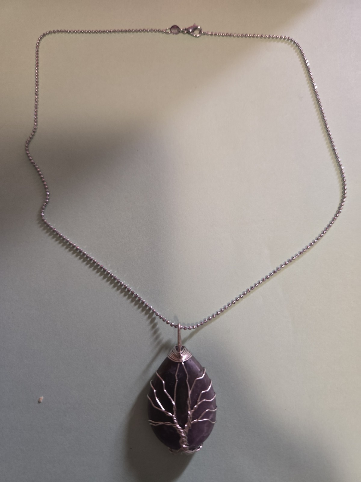Amethyst Tree of Life Pendant Necklace Silver Tone Wire Wrapped Gemstone Jewelry