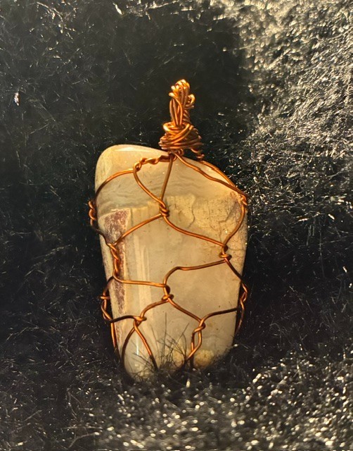 Tumbeled Agate copper wire wrapped pendant jewelry 2.5cmx3cm .6oz