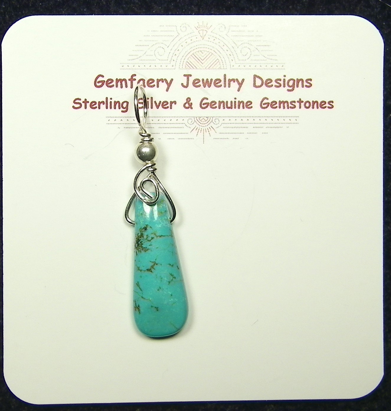 Sterling Silver Natural WHITE WATER MINE Gemstone Pendant #6119…Handmade USA