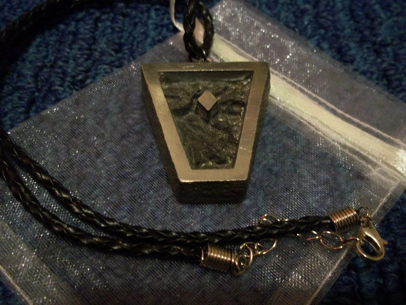 HandPoured Pewter Necklace Artist Heavy with cord in Gift bag