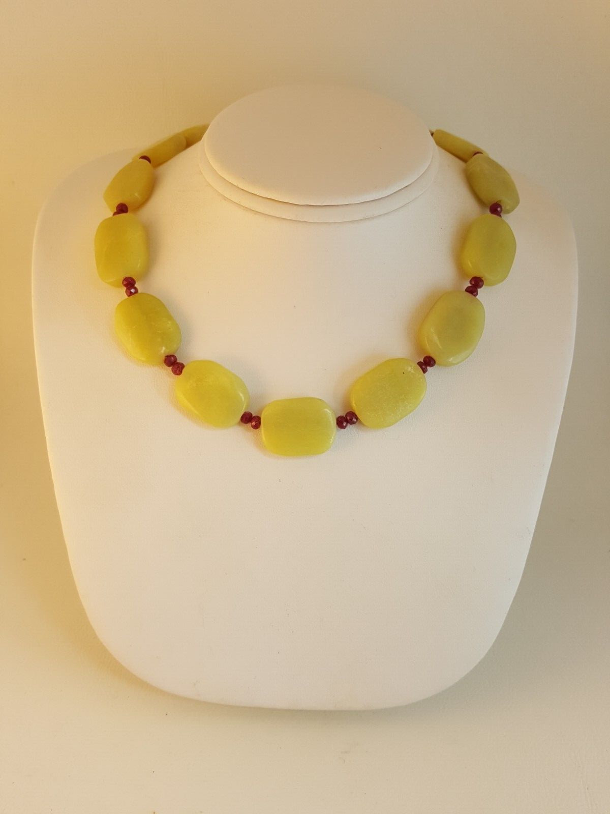 Pineapple jasper faceted ruby bead necklace artisan sterling silver CL